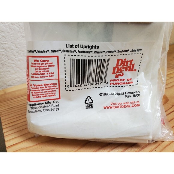VTG 1993 Dirt Devil Type D Vacuum cleaner Bags 3 Pack  Model 3 670147-001 NOS - Picture 5 of 8